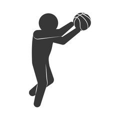 Basketball concept represented by pictogram player with ball icon. Isolated and flat illustration