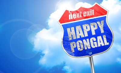happy pongal, 3D rendering, blue street sign