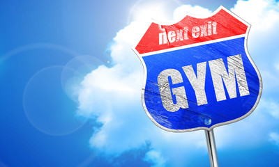 gym, 3D rendering, blue street sign