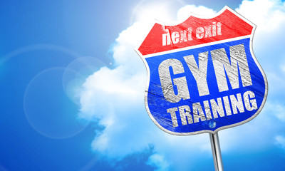 gym training, 3D rendering, blue street sign