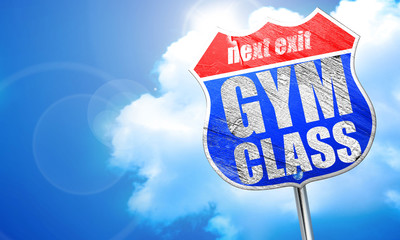 gym class, 3D rendering, blue street sign