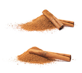 Pile of cinnamon powder isolated