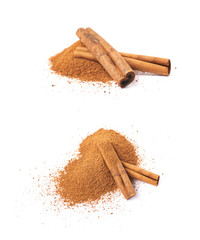 Pile of cinnamon powder isolated