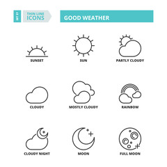 Thin line icons. Good weather