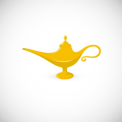 Illustration of gold genie lamp. Isolated on white background. Vector illustration, eps 10.