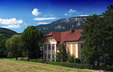 Fototapeta na wymiar Village school in the Alps mountains