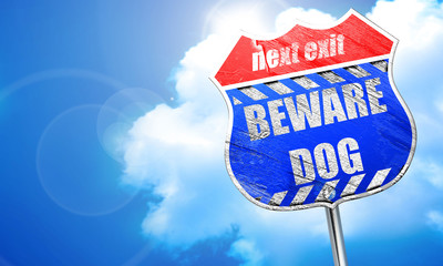 Beware of dog sign, 3D rendering, blue street sign