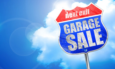 garage sale, 3D rendering, blue street sign