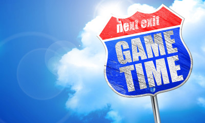 game time, 3D rendering, blue street sign