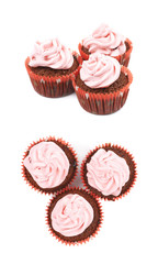 Chocolate muffin with pink cream isolated