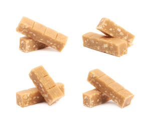 Toffee candy with nuts isolated