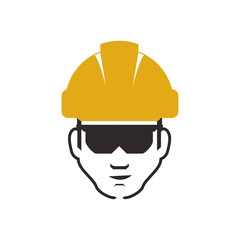 Repair and construction concept represented by constructer with helmet icon. Isolated and flat illustration