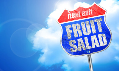 fruit salad, 3D rendering, blue street sign