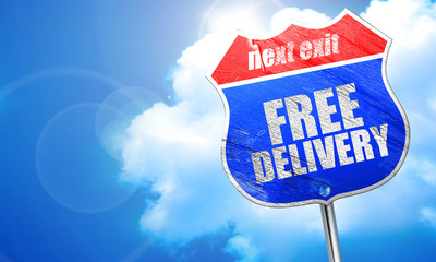 free delivery, 3D rendering, blue street sign