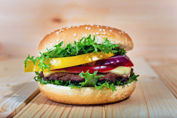 close up of hamburger on white plate