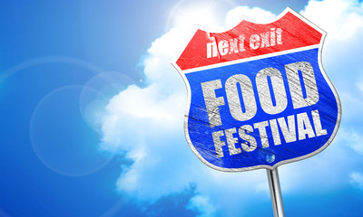 food festival, 3D rendering, blue street sign
