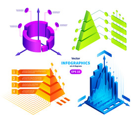 Vector isometric infographics illustrations set