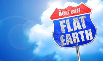 flat earth, 3D rendering, blue street sign