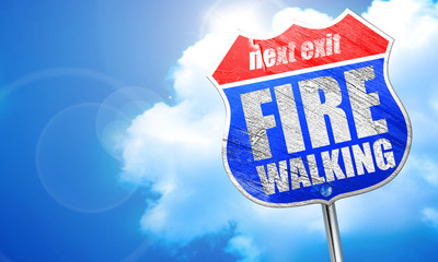fire walking, 3D rendering, blue street sign