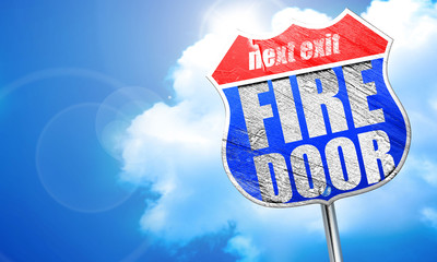 fire door, 3D rendering, blue street sign