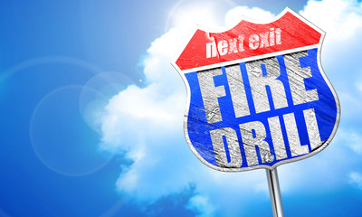 fire drill, 3D rendering, blue street sign