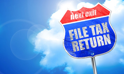 file tax return, 3D rendering, blue street sign