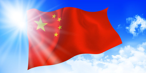 中国　 国旗　空　背景