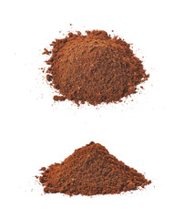 Pile of the ground coffee flakes isolated