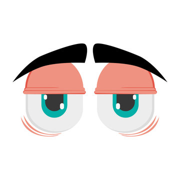 flat design tired cartoon eyes icon vector illustration