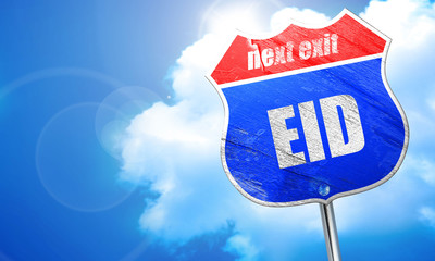 Eid, 3D rendering, blue street sign