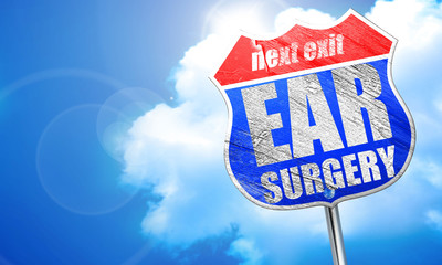 ear surgery, 3D rendering, blue street sign