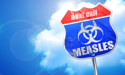 Measles concept background, 3D rendering, blue street sign