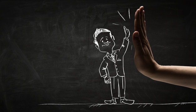 Funny businessman chalk drawing . Mixed media