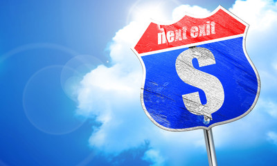 dollar sign, 3D rendering, blue street sign