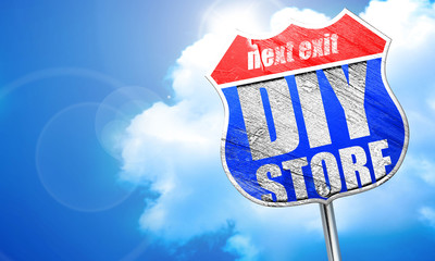diy store, 3D rendering, blue street sign