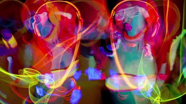 glow cyber raver dancer babes fluorescent clothing