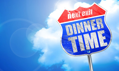 dinner time, 3D rendering, blue street sign