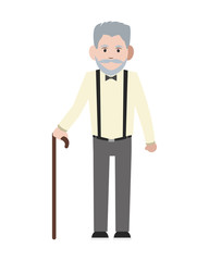 flat design caucasian senior man with cane icon vector illustration