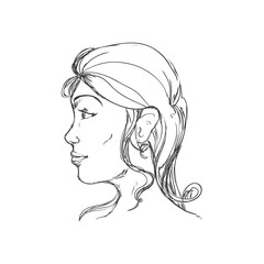 Human head and think concept represented by woman icon. Isolated and sketch illustration