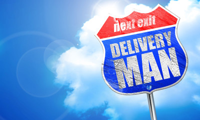 delivery man, 3D rendering, blue street sign