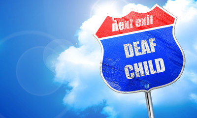 Deaf child sign, 3D rendering, blue street sign