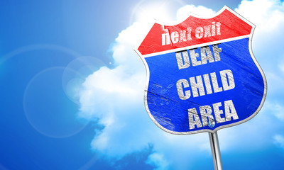Deaf child sign, 3D rendering, blue street sign