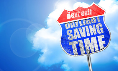 daylight saving time, 3D rendering, blue street sign