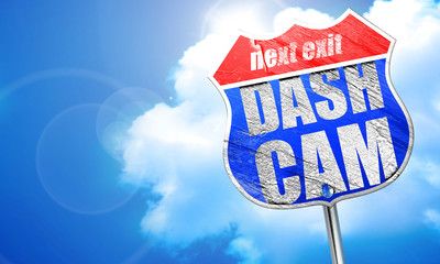 dashcam, 3D rendering, blue street sign