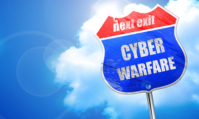 Cyber warfare background, 3D rendering, blue street sign