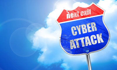 Cyber attack background, 3D rendering, blue street sign