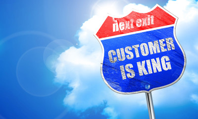 customer is king, 3D rendering, blue street sign