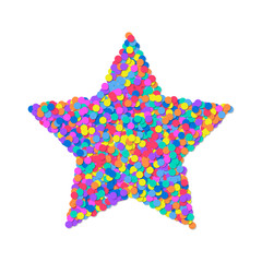 Star of colored confetti isolated on white background. Festive object.