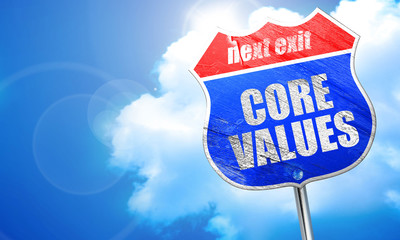 core values, 3D rendering, blue street sign