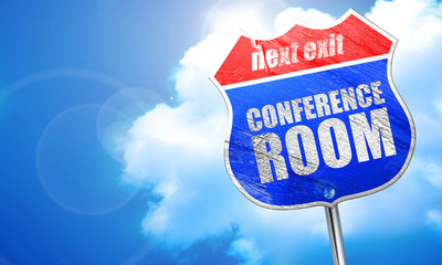 conference room, 3D rendering, blue street sign